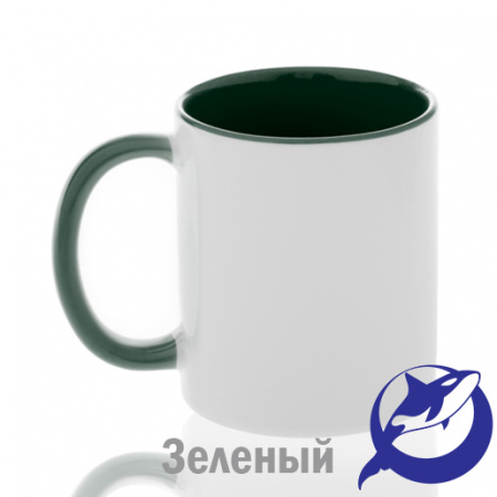 Кружка керамика белая, внутри и ручка зеленая премиум 330мл