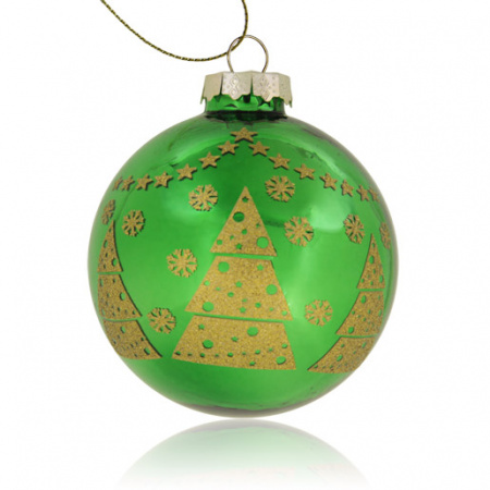 Шар елочный стекло зелёный Ёлка (со вставкой для сублимации D51мм) D80мм