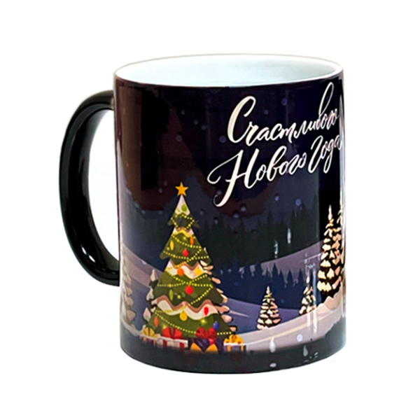 Кружка керамика хамелеон черная глянцевая с точками 330 мл