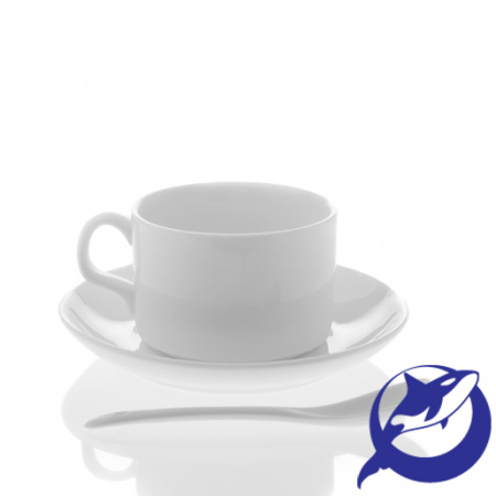 Кружка керамика белая, кофейная, с блюдцем и ложкой 110мл