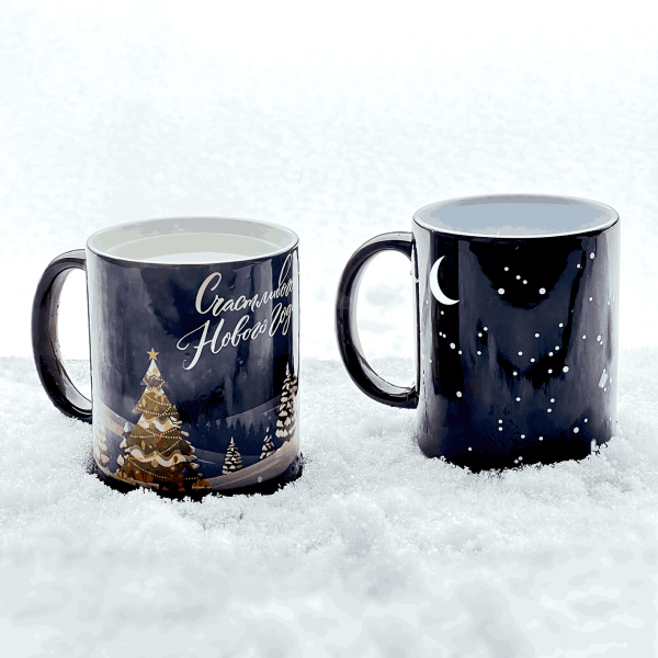 Кружка керамика хамелеон черная глянцевая с точками 330 мл