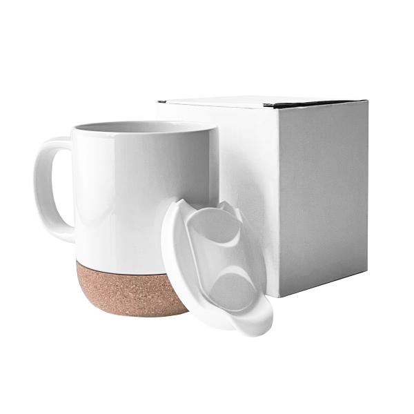 Кружка керамика белая глянцевая 330мл с пробковой подставкой