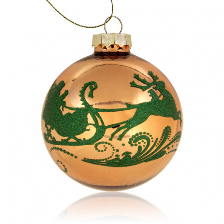 Шар елочный стекло оранжевый Олень и сани (со вставкой для сублимации D51мм) D80мм